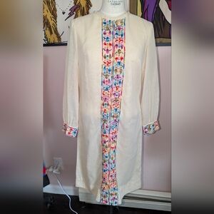 Jack Mann vintage Cream Dress with Floral Embroidery